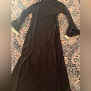 Moda international duster sheer fitted maxi sweater size xs metallic vtg 70s